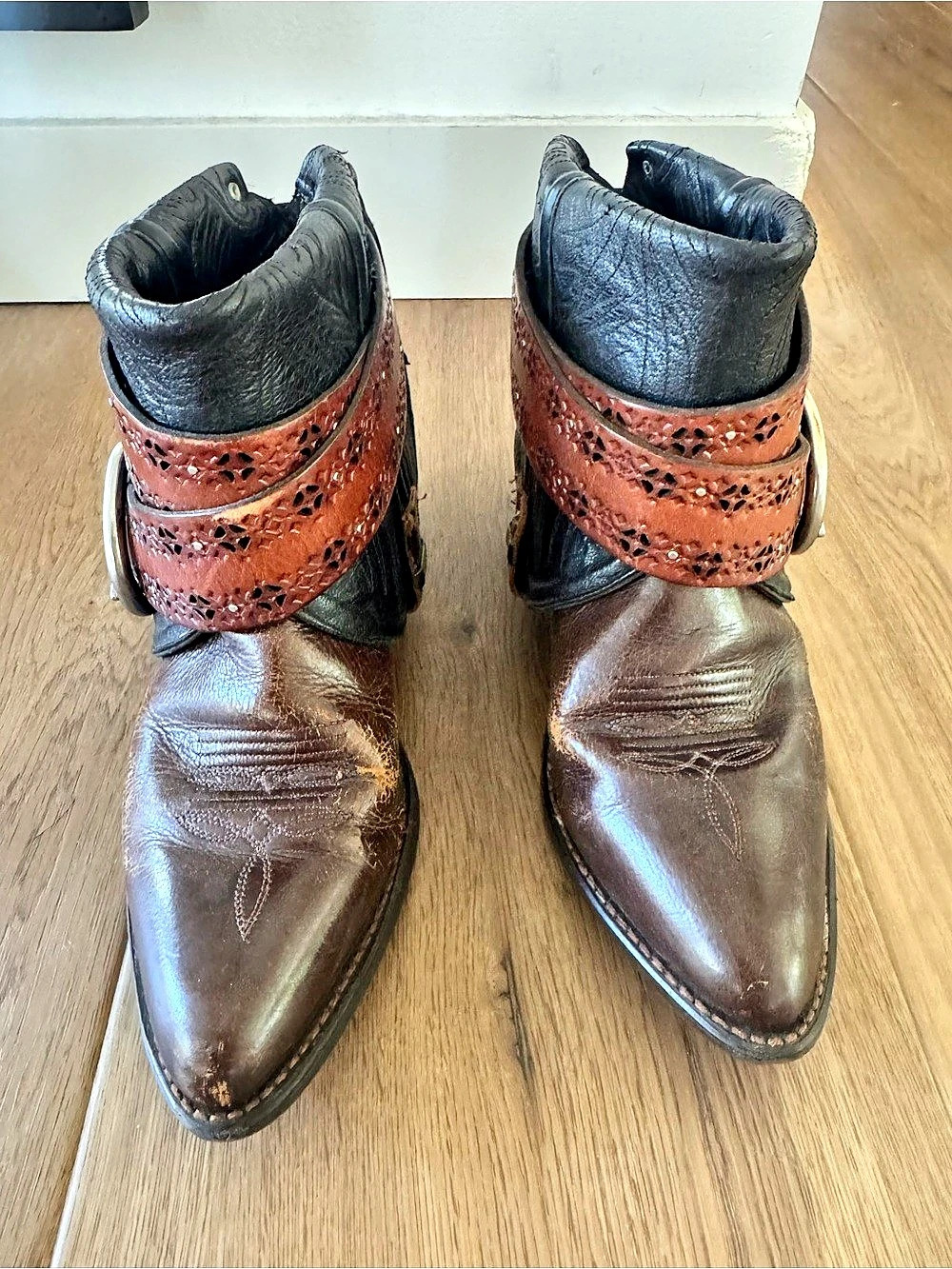 One-of-a-Kind Reconstructed Leather Cowboy Boots – Fits Women’s 7